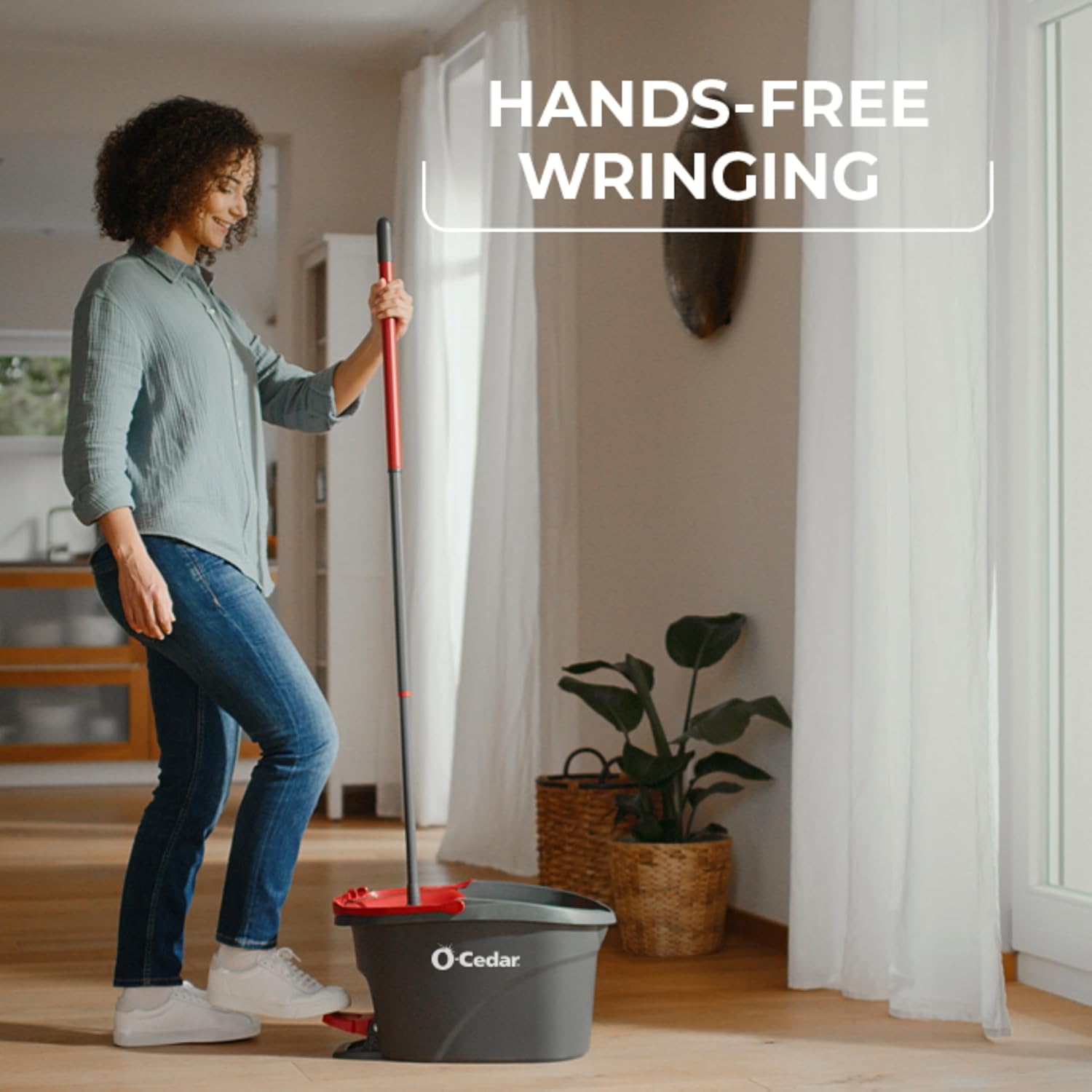 O-Cedar EasyWring Microfiber Spin Mop - Efficient Floor Cleaning System | Red & Gray Standard Size