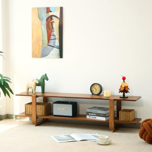 Mordchil HF Bamboo TV Stand for TVs up to 65", Media TV Console Table with Storage, Accent Entertainment Center with Shelf, Modern TV Stand for Living Room, Bedroom, 55"(L), Walnut