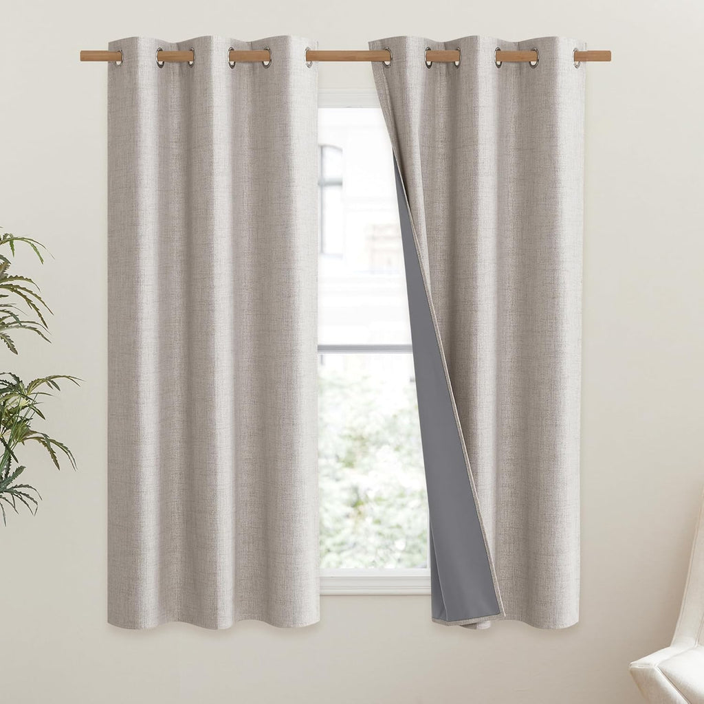 NICETOWN Blackout Thermal Curtains - Vintage Open Linen Weave, 63" Long, Soundproof Drapes, Set of 2, 42" Wide