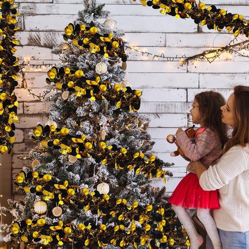 Gold Black Party Decorations - 26.4 Ft Black Gold Tinsel Garland Shiny Hanging Metallic Tinsel Ornaments for Graduation Birthday Christmas New Year Eve Party Supplies