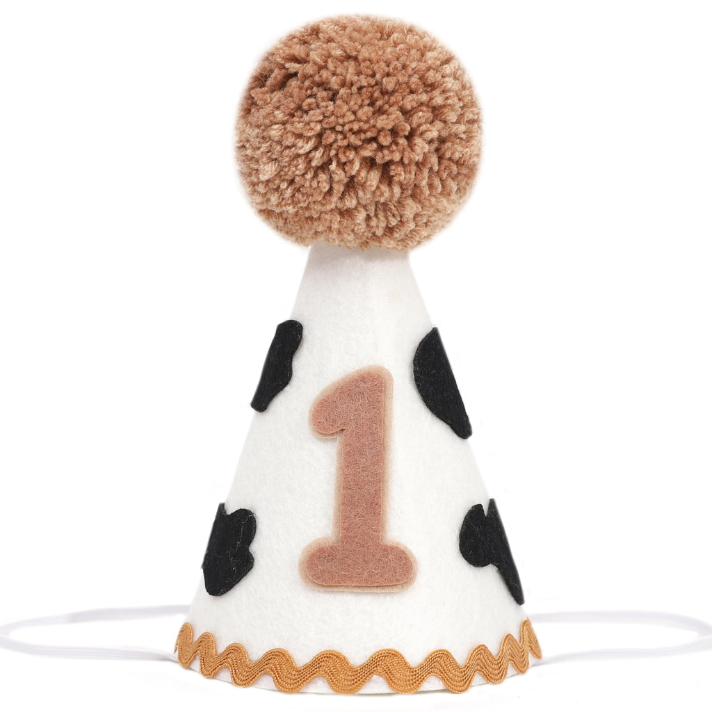 MAMUXI Cow Print 1st Birthday Hat - Cowboy One Birthday Decorations, My First Rodeo Party Cone Hat, Little Cowboy Smash Cake Photo Props, Western Farm Cow Party Cap (Cowboy Birthday Hat)