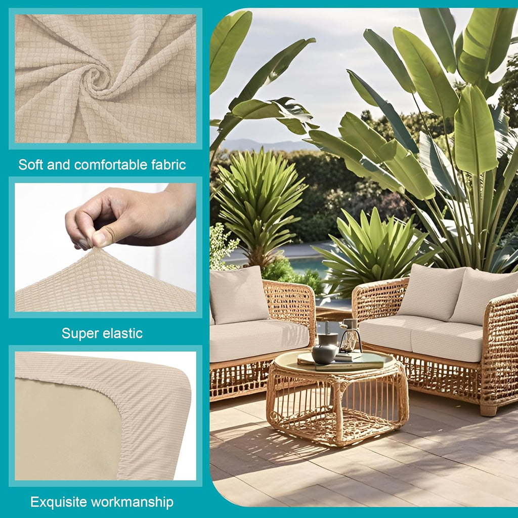 Skiennix 12-Piece Stretch Patio Cushion Covers - Washable & Reusable Outdoor Furniture Protectors | Beige