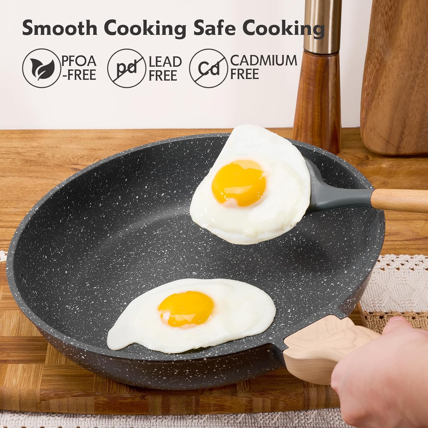 Roomena 8-Inch Nonstick Frying Pan - PFOA-Free Granite Skillet with Heat-Resistant Handle | Induction Compatible