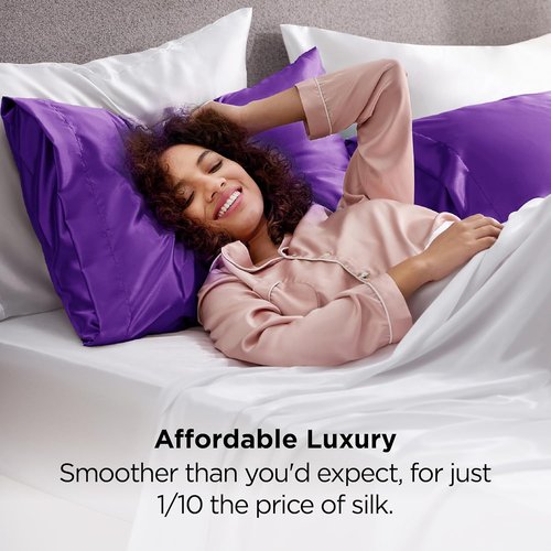 Bedsure King Size Satin Pillowcase Set - Purple Silky Pillow Cases for Hair & Skin, 20x36 Inches, 2-Pack