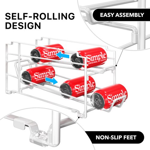 Simple Houseware Soda Can Organizer Stackable Rack Dispenser for Pantry/Refrigerator, White, 4 Pack