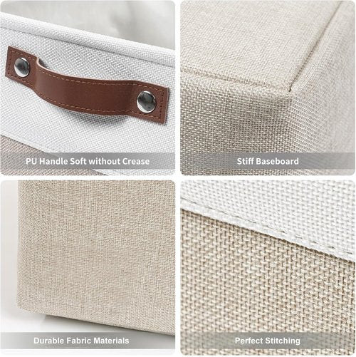 Bagnizer Large Fabric Storage Baskets - 50L Decorative Linen Bins with Handles for Organizing | Beige & White, 17x12x15 Inches