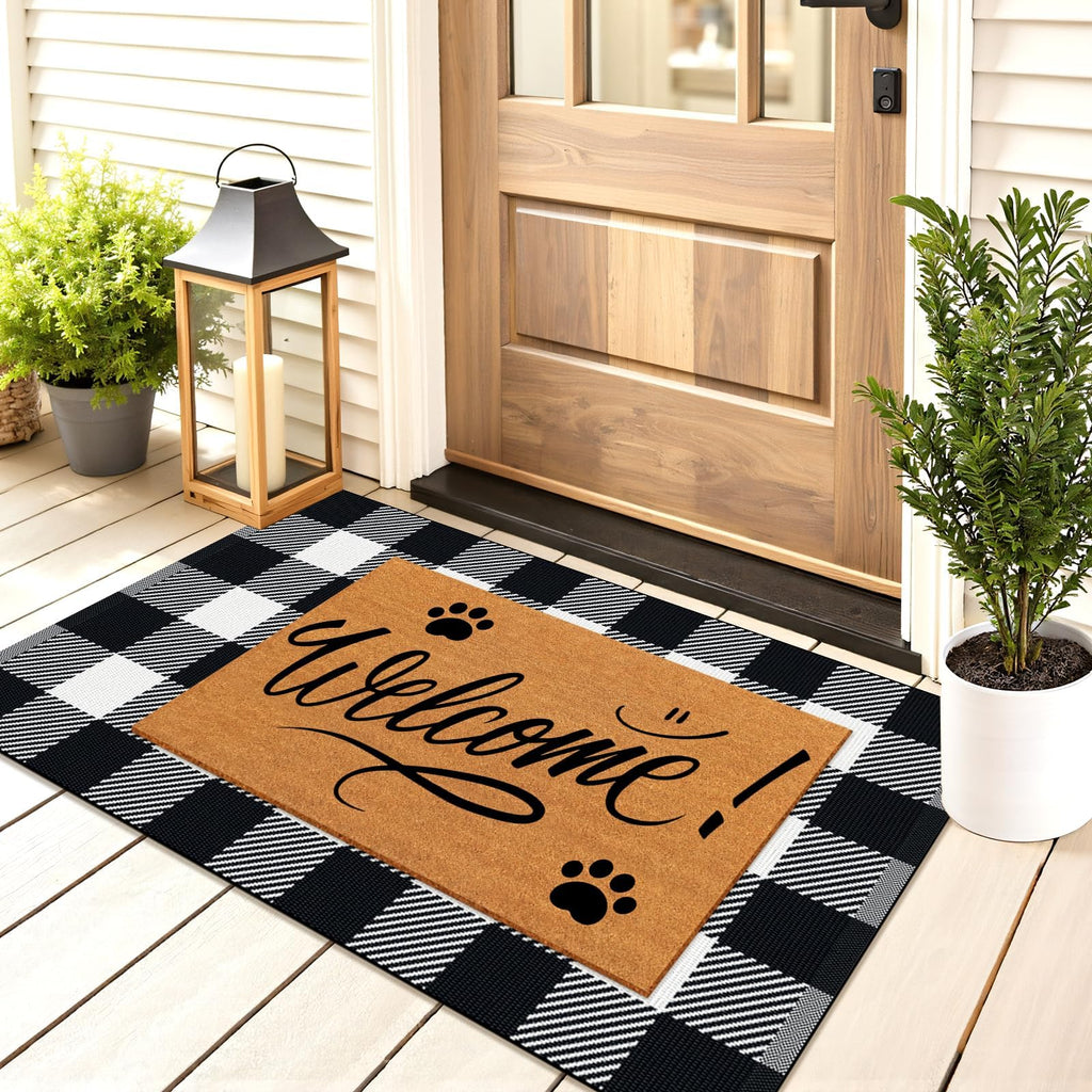 SofterCharm Area Rug, 2’4’’ x 3’7’’ Black and White Checkered Rug Plaid Outdoor Rugs, Soft Machine Washable Cotton Woven Welcome Mat Area Rugs for Home Decor, Bedroom, Doormat, Balcony, Porch, Patio