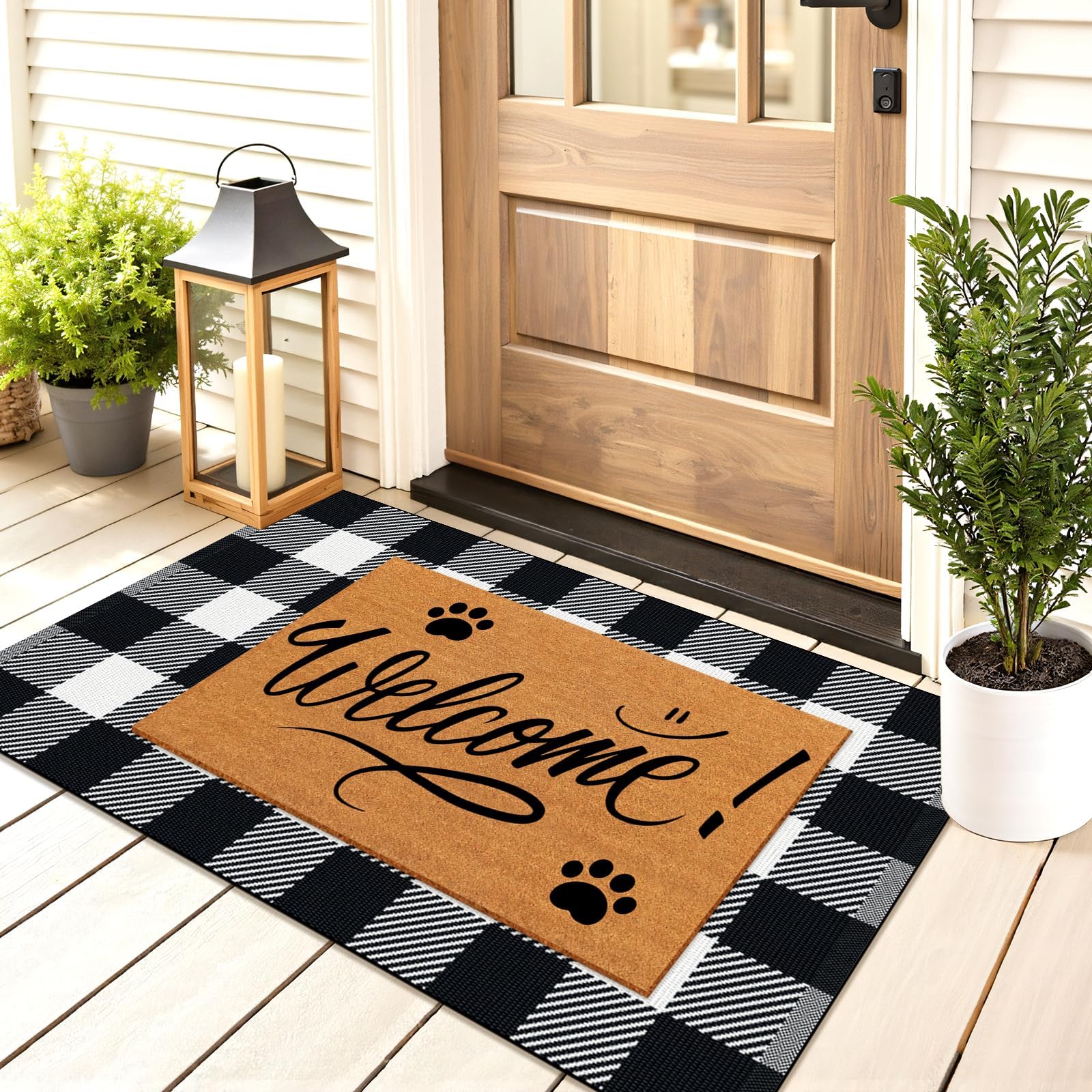 SofterCharm Area Rug, 2’4’’ x 3’7’’ Black and White Checkered Rug Plaid Outdoor Rugs, Soft Machine Washable Cotton Woven Welcome Mat Area Rugs for Home Decor, Bedroom, Doormat, Balcony, Porch, Patio