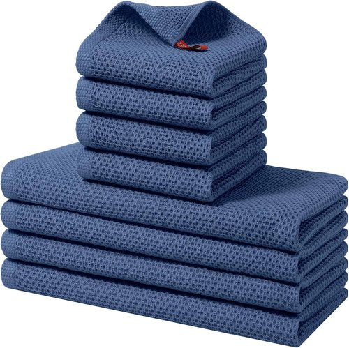 Homaxy Kitchen Towels Set - Ultra Soft 100% Cotton Dishcloths | 8-Piece Assortment in Navy Blue