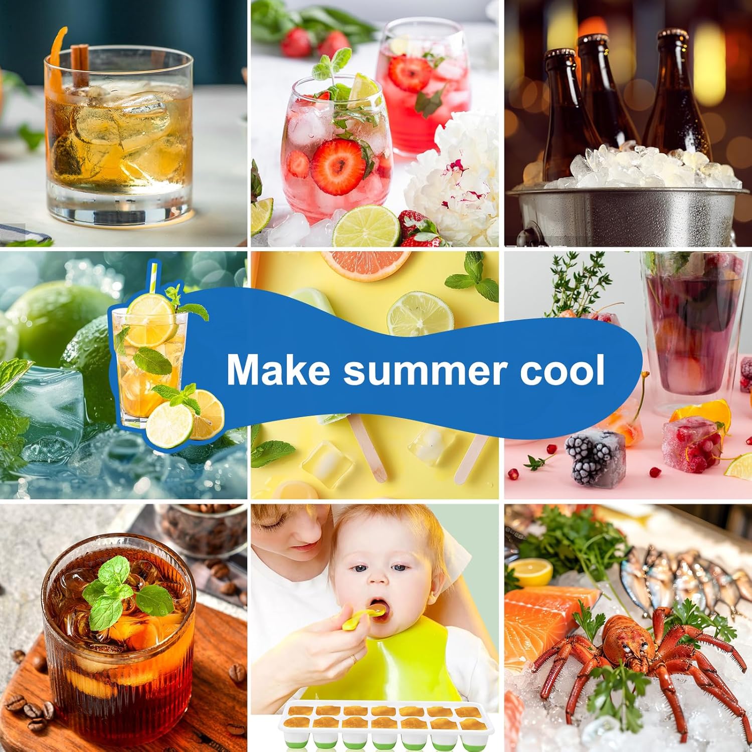 Skiennix Ice Cube Tray - Easy-Release Silicone Ice Cube Molds with Lids | Stackable 3-Pack, BPA-Free
