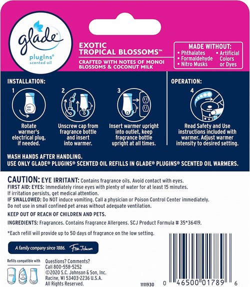 Glade PlugIns Refills Air Freshener - Exotic Tropical Blossoms Scent | 1.34 Fl Oz, 2 Count