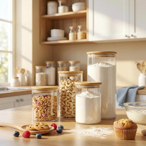 HomArtist Large Glass Food Storage Containers - 180oz Set of 2 with Bamboo Airtight Lids | Ideal for Flour, Sugar, Pasta, Rice, and More