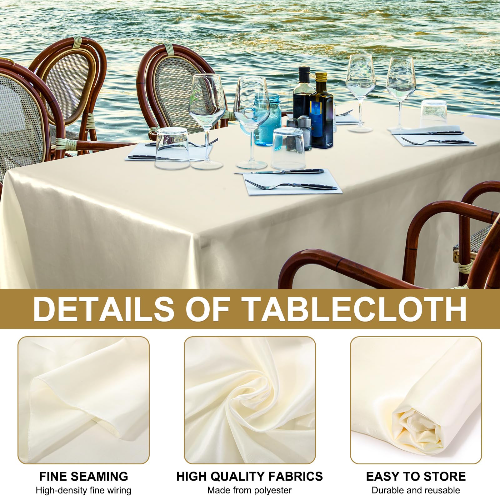 Moukeren 18 Pack Rectangle Tablecloths 58 x 102 Inch Table Cloth Reusable Washable Polyester Table Clothes Bulk for 6 ft Tables for Wedding, Party, Restaurant (Ivory White)