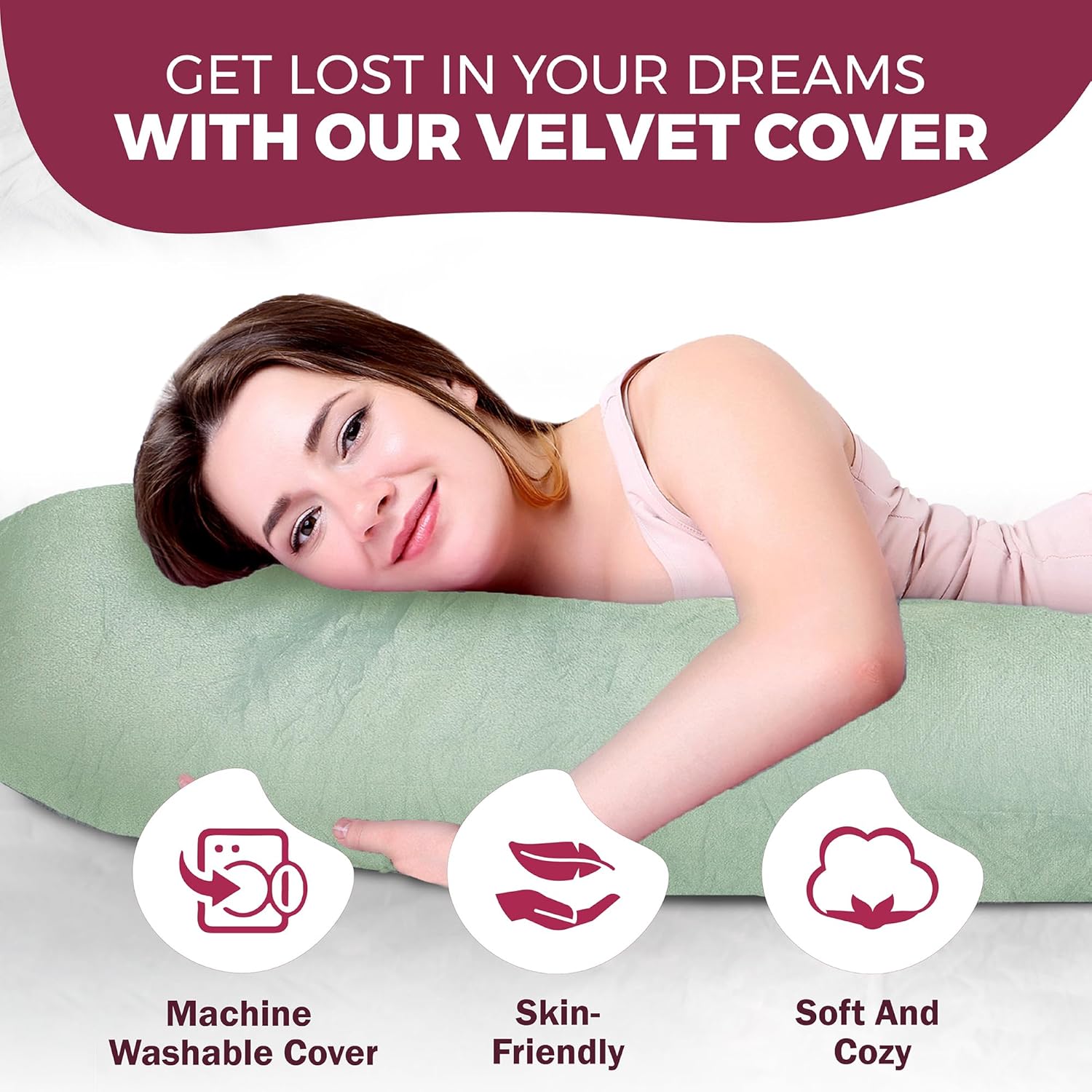 PILLANI Pregnancy Pillow - V C U Shaped 57" Full Body Support with Removable Washable Cover | Cooling Maternity Cushion