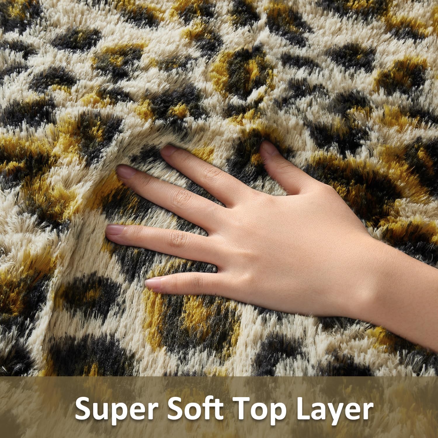 Ophanie Leopard Print Rug - Fluffy Shaggy Soft Throw for Bedroom & Living Room | Large 4x6 Size
