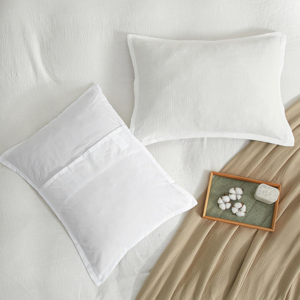 Bailix Muslin Duvet Cover Set Queen Size, 100% Washed Cotton Gauze Duvet Cover for All Seasons, Linen Like, 3 PCS, 1 Fluffy Duvet Cover(90"x90") with 2 Pillow Shams(20"x26"), White