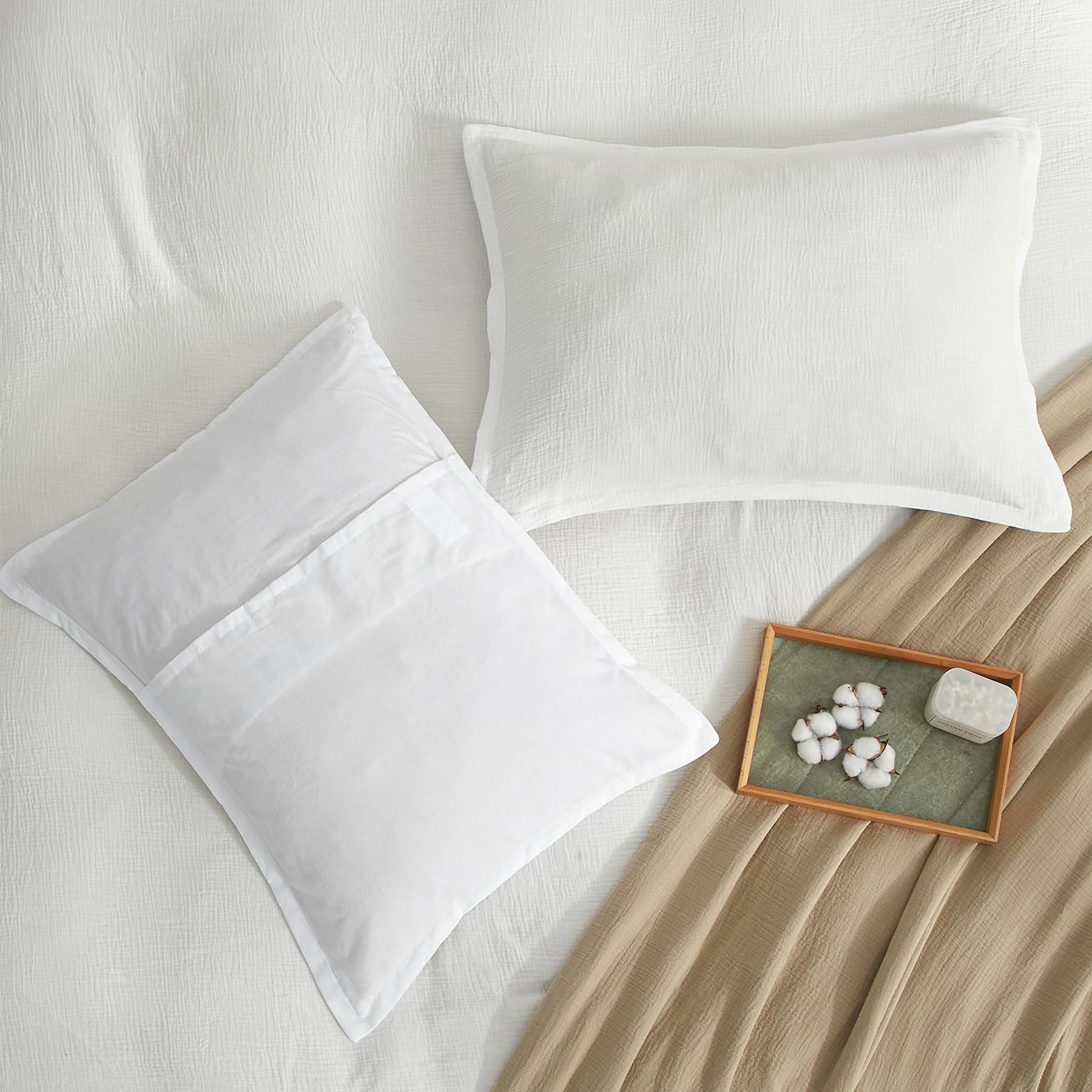 Bailix Muslin Duvet Cover Set Queen Size, 100% Washed Cotton Gauze Duvet Cover for All Seasons, Linen Like, 3 PCS, 1 Fluffy Duvet Cover(90"x90") with 2 Pillow Shams(20"x26"), White