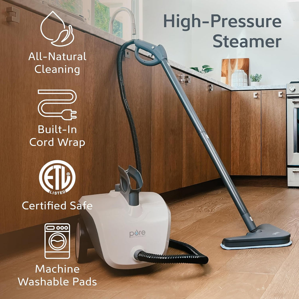 Pure Enrichment PureClean XL Rolling Steam Cleaner - 1.5L Heavy-Duty Steamer with 17 Accessories for Chemical-Free Deep Cleaning