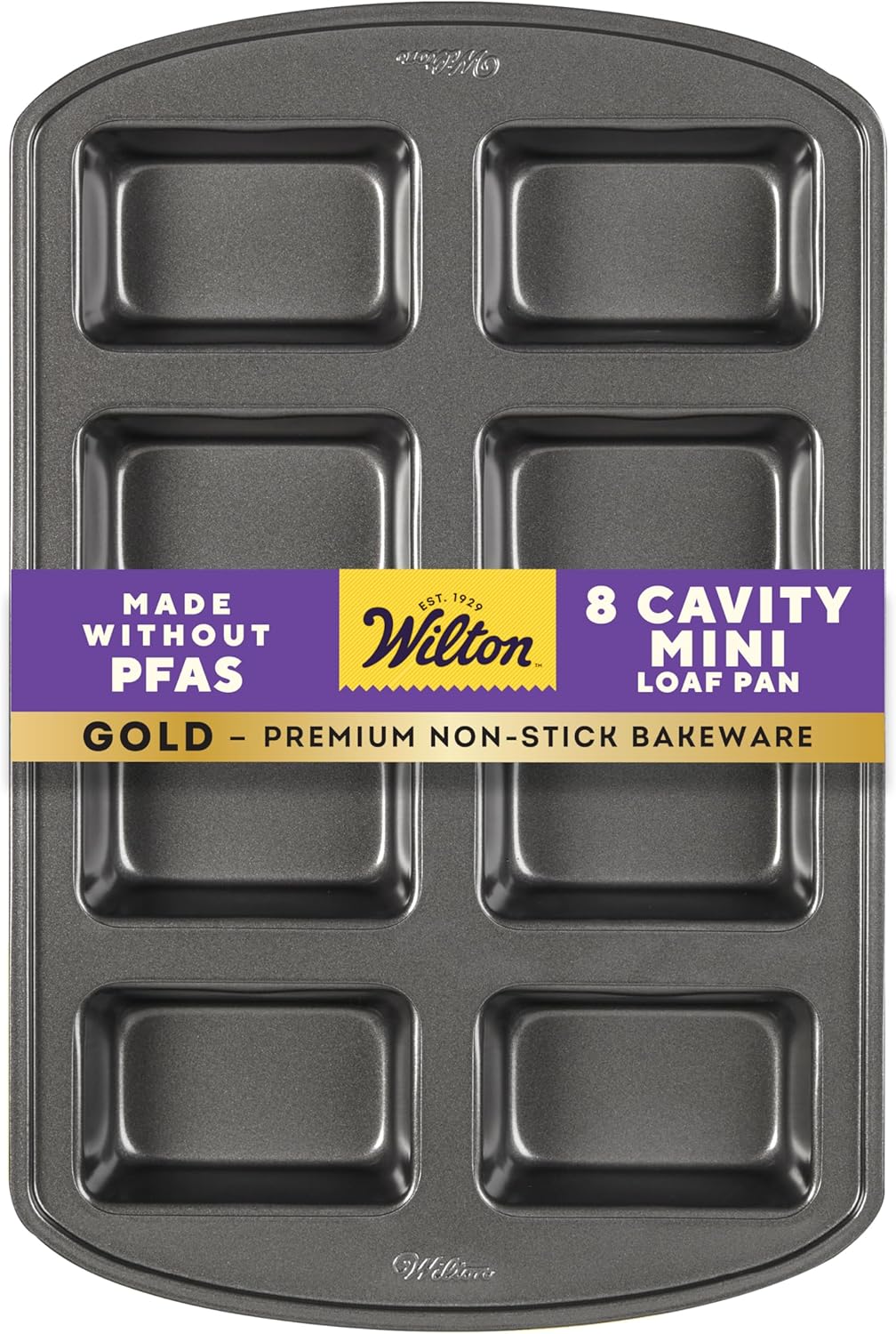 Wilton Gold Non-Stick Bakeware Mini Loaf Pan - Perfect for Banana Breads & Cakes - 15 x 10 x 1.6 Inch, 8 Cavity