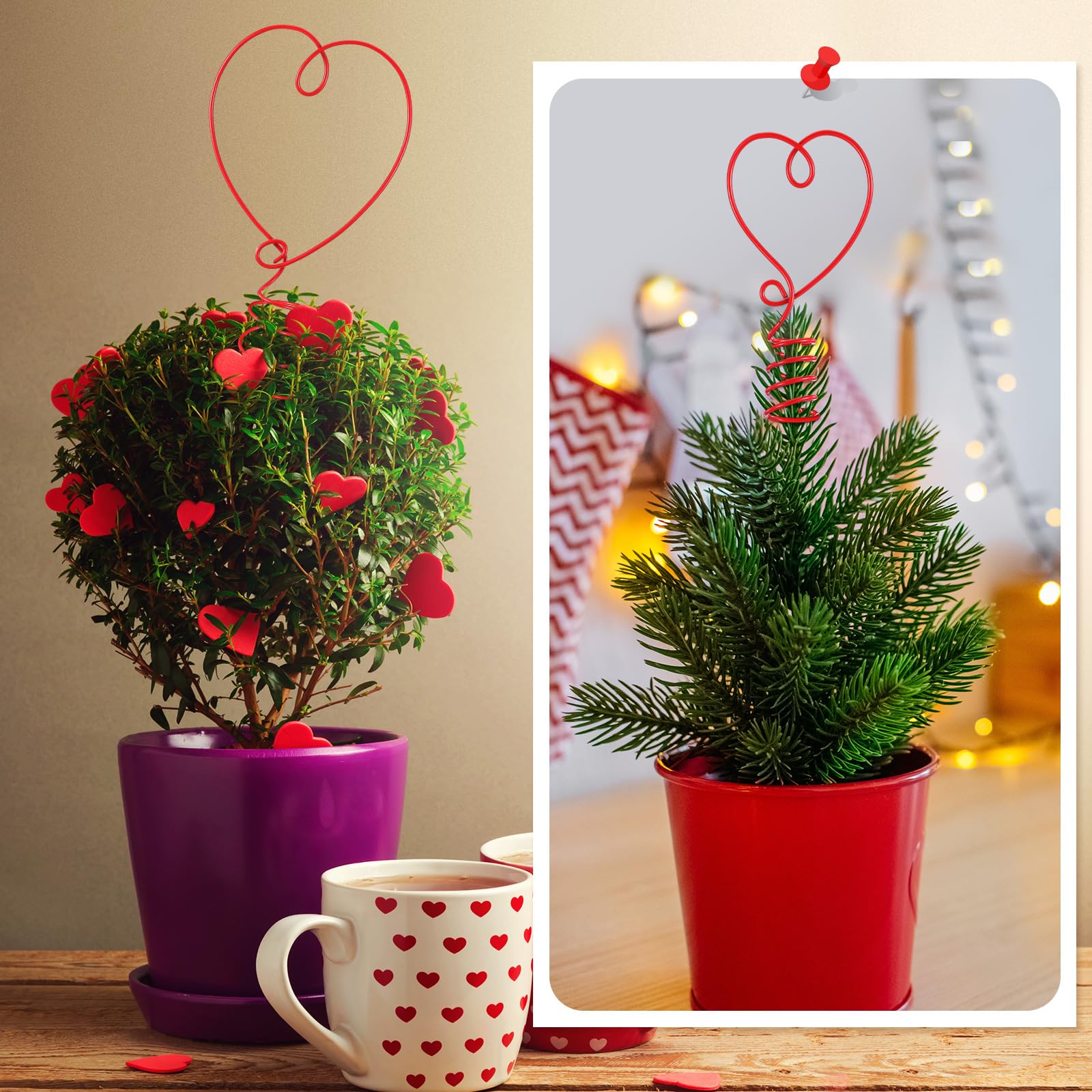 Yinkin 2 Pcs Mini Valentine Tree Topper 2 and 3 Inch Mini Heart Valentines Topper for Small Tree Toppers Metal Heart Decorations for Valentine's Day Home Decor Party Holiday