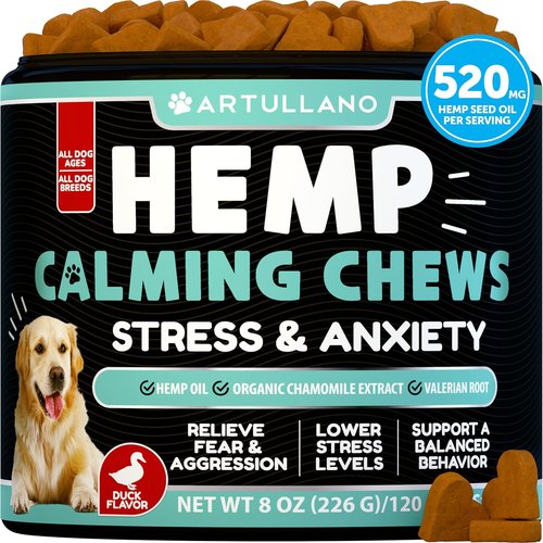 Hemp Calming Chews for Dogs - Natural Anxiety Relief Treats with Hemp Oil & Turmeric - 120 Count