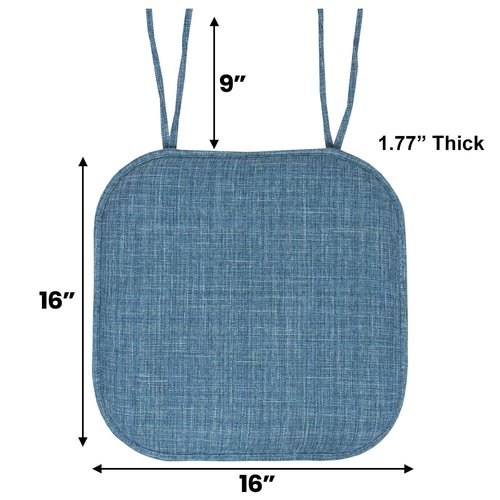 Sweet Home Collection Chair Cushion Memory Foam Pads with Ties Honeycomb Pattern Slip Non Skid Rubber Back Rounded Square 16" x 16" Seat Cover, 6 Pack, Aria Blue 12 Pack