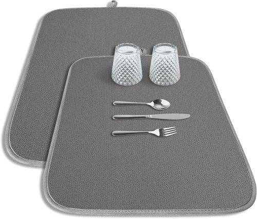 Kitsure Dish Drying Mat - Ultra Absorbent Microfiber Kitchen Counter Mat, 20" x 14", Dark Grey | 2-Pack