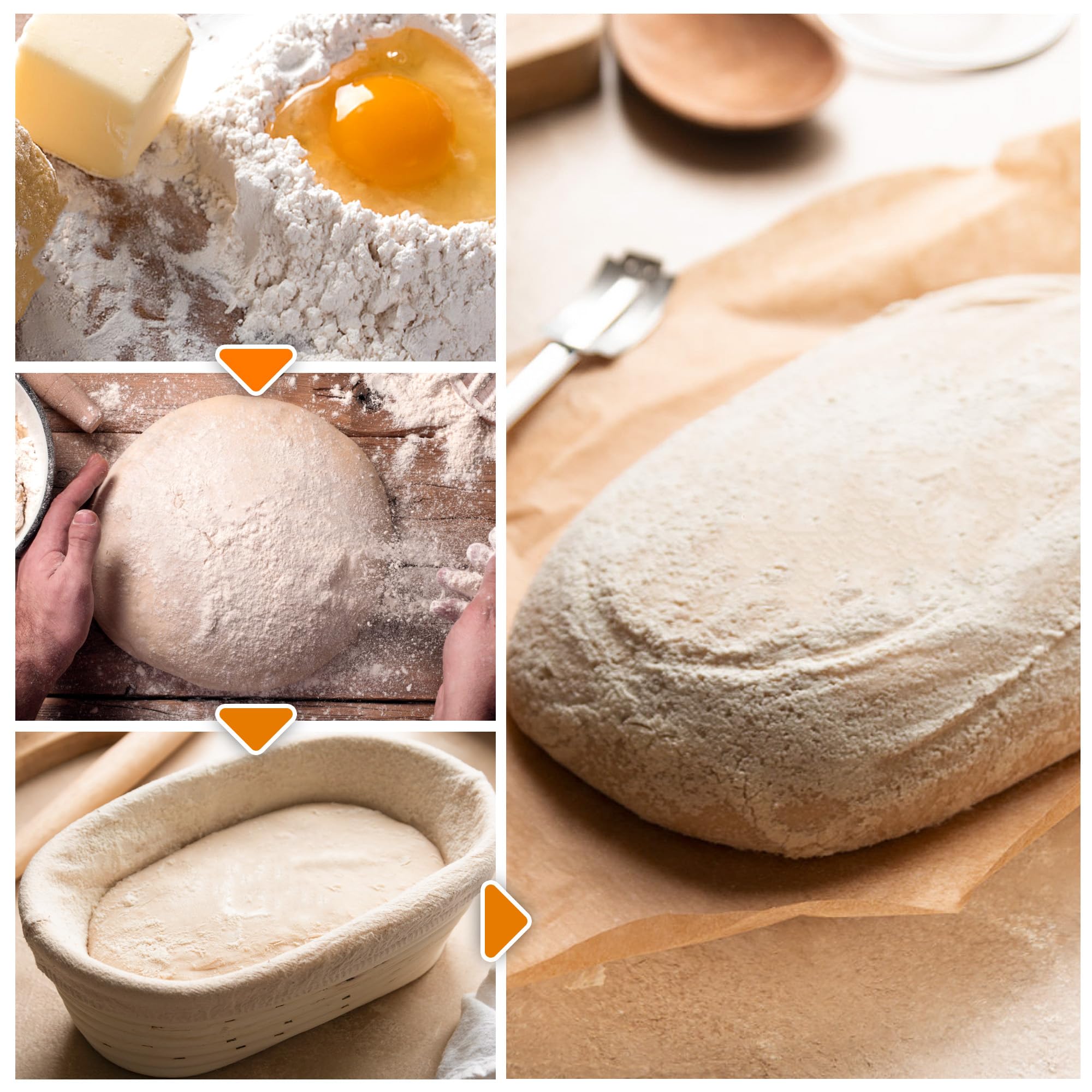 KUJIBGY 10 Inch Banneton Bread Proofing Basket, Oval Sourdough Proofing Basket with Cloth Liners & Dough Scrapers Set of 10,Bulk Rattan Banneton Sourdough Bowl Basket for Home Baker Supplies
