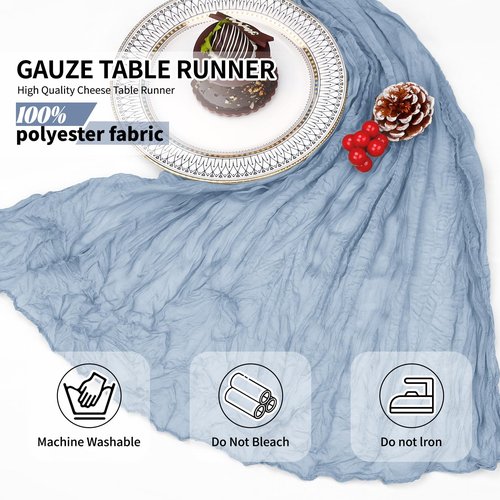 12 Pack Dusty Blue Cheesecloth Table Runner 10Ft, Gauze Table Runners 21.5 x 120 inch,Semi Sheer Cheese Cloth Fabric Runner Bulk for Wedding,Party,Baby Shower,Bridal Shower