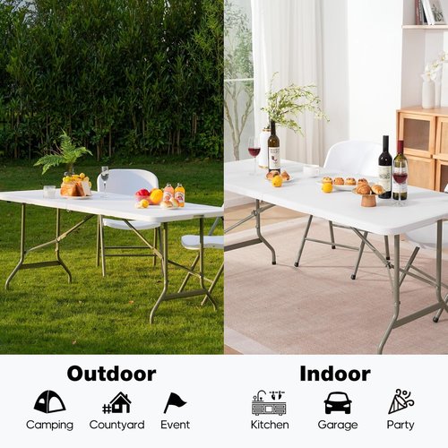 Folding Table - Skiennix 6ft Heavy-Duty Portable Table | 500lbs Capacity, HDPE Top & Steel Legs