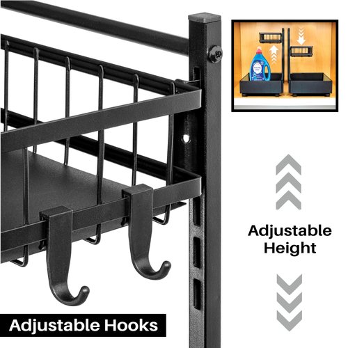 LYNK PROFESSIONAL® Pull Out Under Sink Kitchen Cabinet Organizer - 10" W x 14" D 2-Tier Drawer - Sliding Shelf Organizer for Cabinets and Undersink Storage Shelves - Lifetime Ltd. Warranty – Black