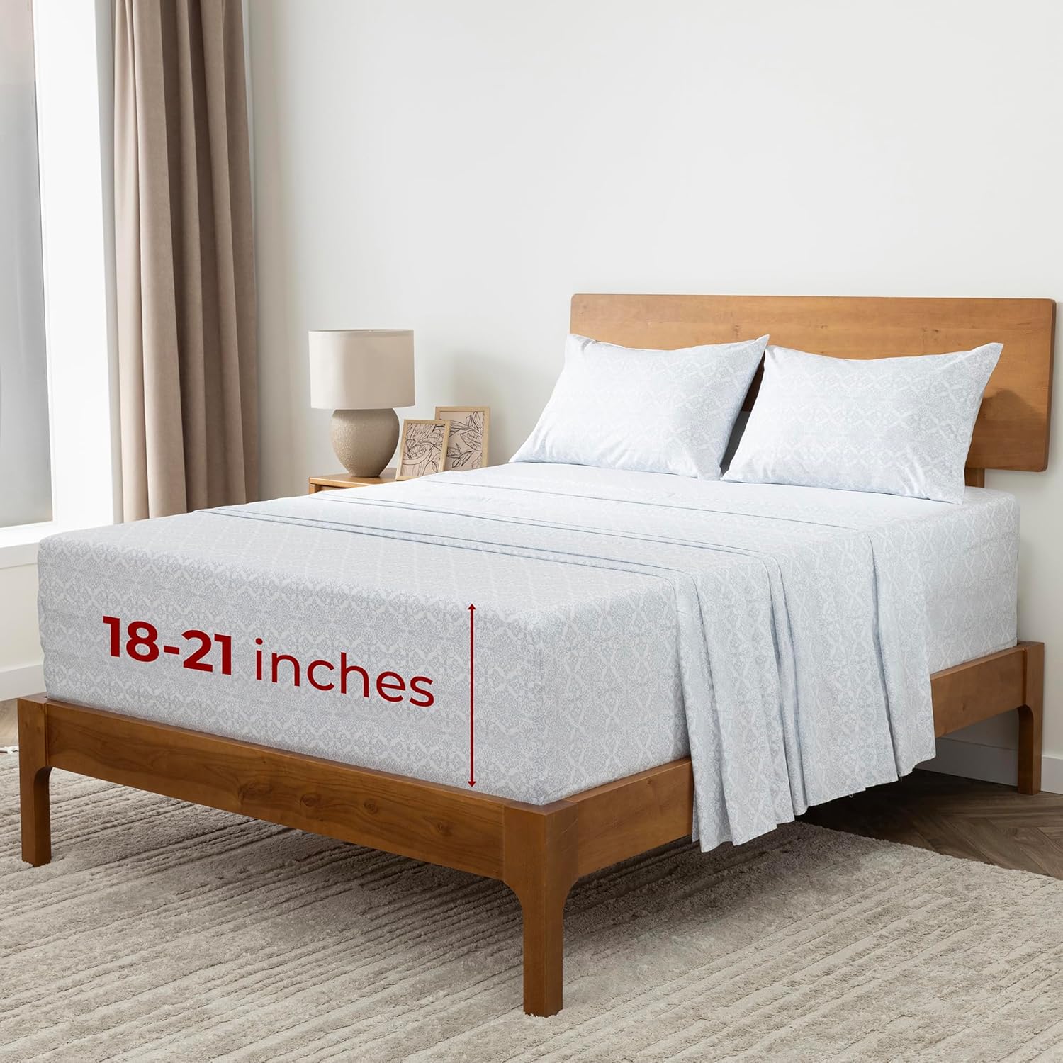 Mellanni Extra Deep King Sheets - Hotel Luxury Ultra Soft Cooling Bedding - 4 PC Set in Laced Sky Blue