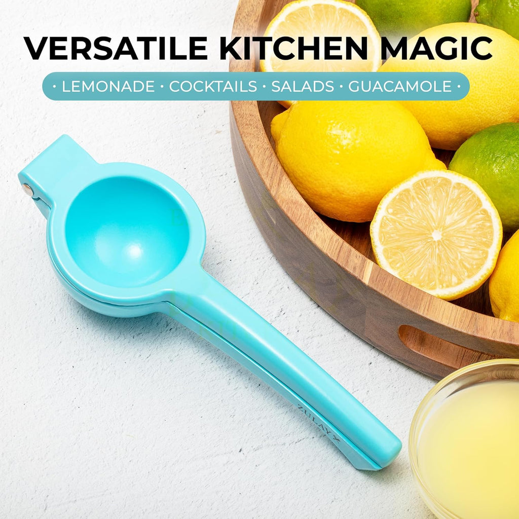 Zulay Premium Metal Lemon Squeezer - Manual Citrus Juicer for Maximum Juice Extraction | Light Blue