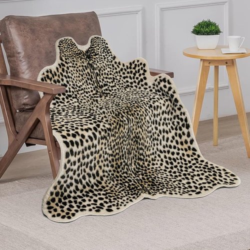 Cheetah Print Rug - Faux Cowhide Skin Area Carpet for Living Room & Kitchen | 3.3 x 3.1ft