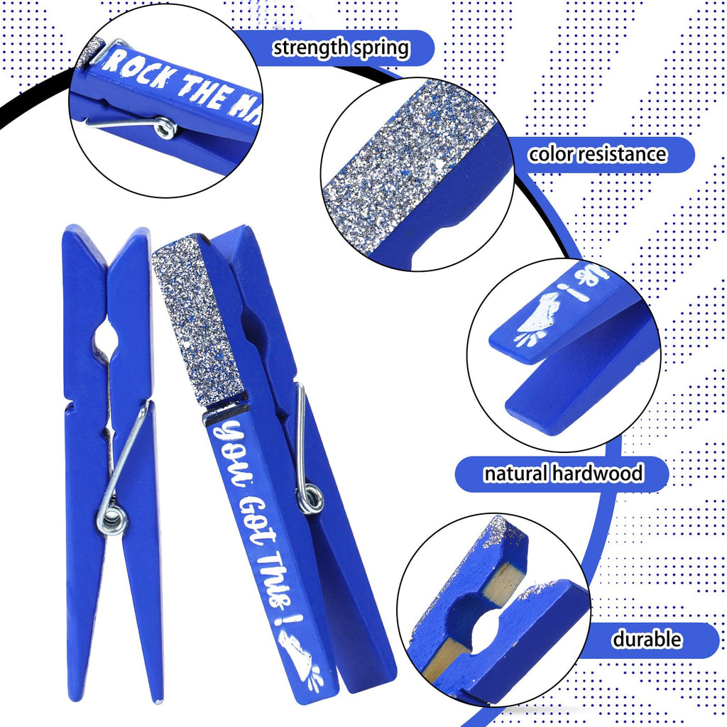Kigeli 30 Pcs Spirit Clips Cheer Pins Cheerleader Gifts Clothes Pins for Backpacks Competition Glittered for Team Cheer Gifts Stuff Supplies Party Favors Accessories Bulk(Blue, Silver,Shiny)