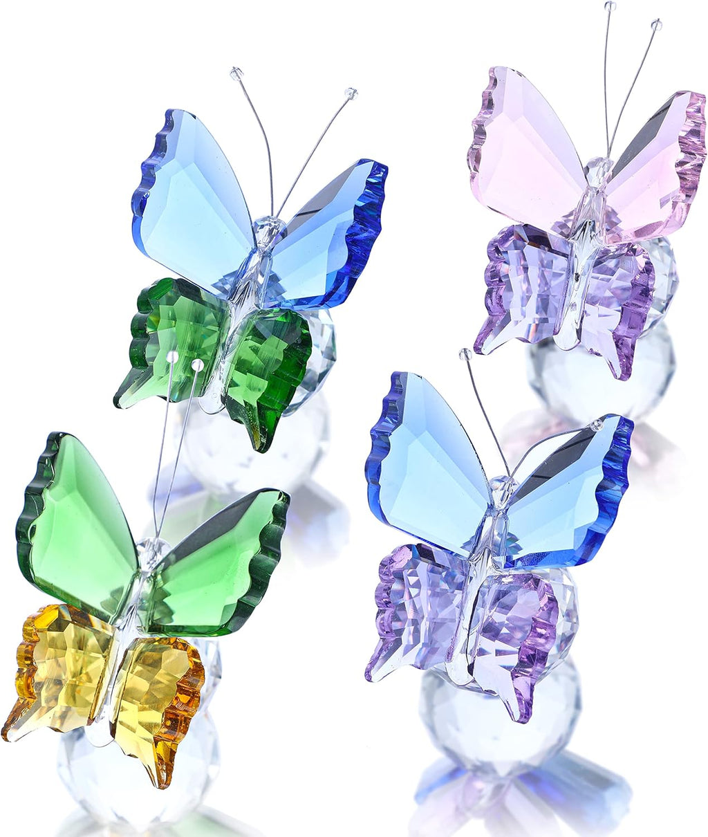 Skiennix Crystal Butterfly Figurines - Set of 4 Decorative Glass Butterflies | Perfect Christmas Gifts for Women (2.2 x 2 Inch)
