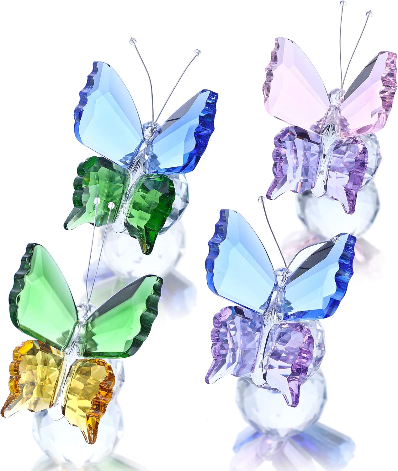 Skiennix Crystal Butterfly Figurines - Set of 4 Decorative Glass Butterflies | Perfect Christmas Gifts for Women (2.2 x 2 Inch)