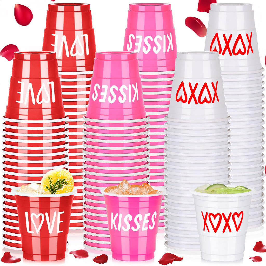 Pineburg Mother's Day Shot Glasses 100 Pack 2oz Red Pink White Cups with Heart XOXO Design for Mom's Day Party, Brunch, Celebration & Gifts