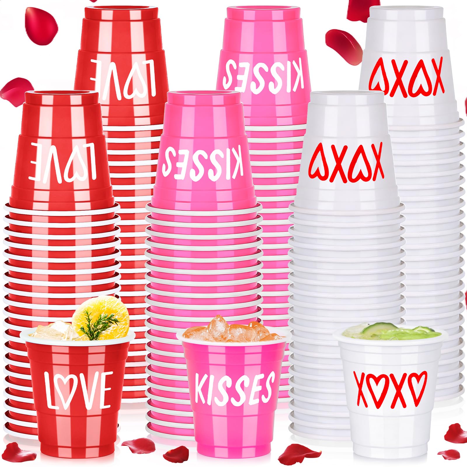 Pineburg Mother's Day Shot Glasses 100 Pack 2oz Red Pink White Cups with Heart XOXO Design for Mom's Day Party, Brunch, Celebration & Gifts