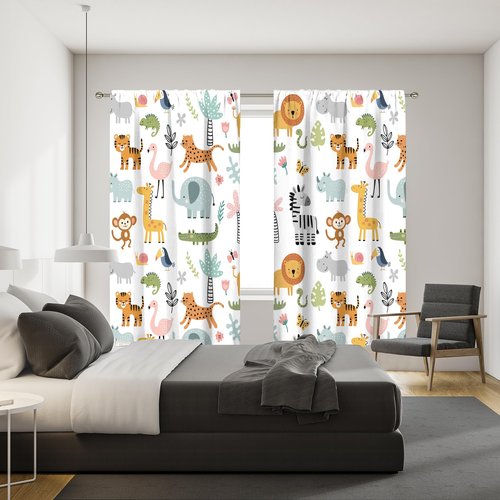 MESHELLY Kids Safari Animal Curtains 42Wx63H Inch Rod Pocket Nursery Baby Boy Bedroom Decor Cartoon Lion Jungle Woodland Wildlife Toddler Girl Children Living Room Window Drapes Fabric