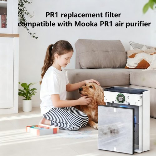 2 Pack PR1 Replacement Filter Compatible with Mooka PR1 Air Purifier, 3-IN-1 H13,High-Efficiency Activated Carbon Filter and 4pcs Washable Pre Filter for Dust Pet Hair & Odors Dander（2+4 Pack ）