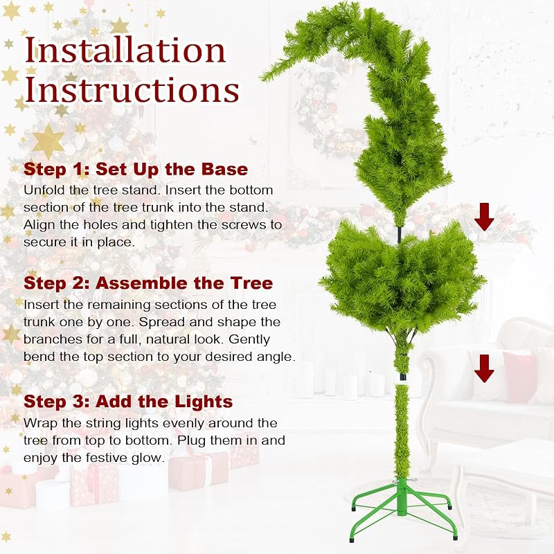 5ft Whimsical Christmas Tree with LED Lights - Artificial Tree with Timer & 8 Lighting Modes
