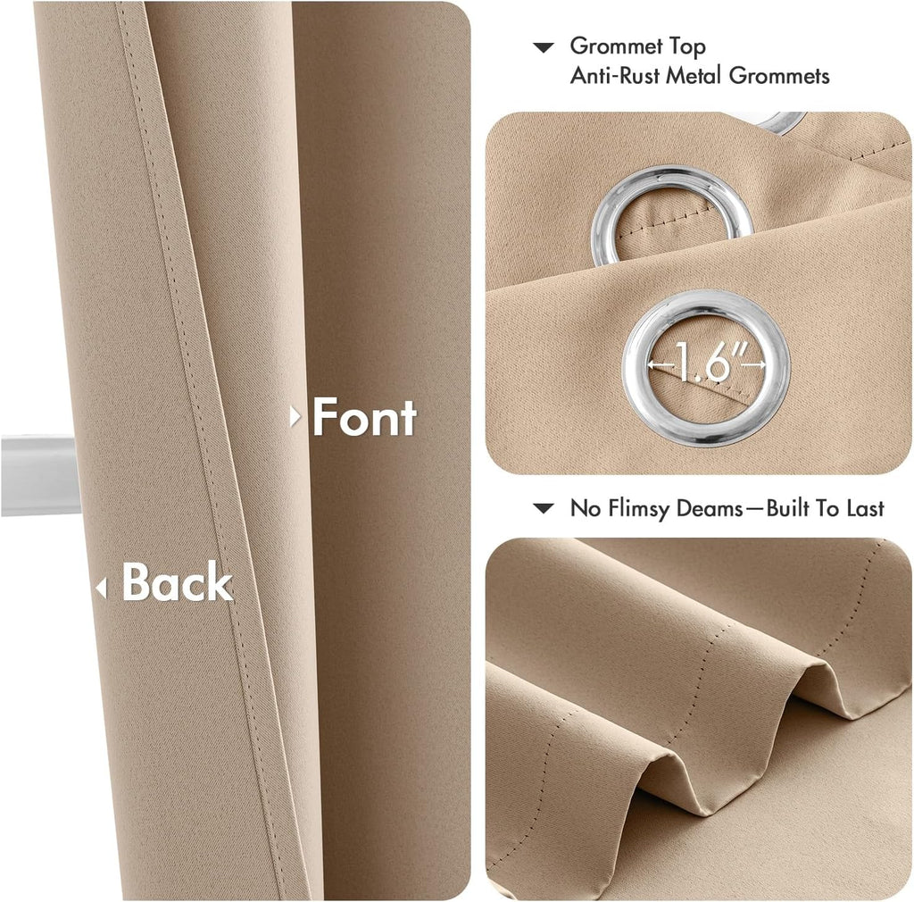 MIULEE Blackout Curtains - Thermal Insulated Room Darkening Drapes | 96-Inch Beige Grommet Panels