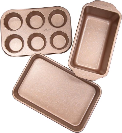 CasaWare Toaster Oven Set - 3-Piece Rose Gold Granite Collection for Stylish Cooking