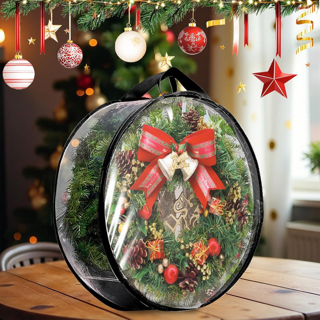 YAYODS Wreath Storage Bag - Heavy Duty 30 Inch Christmas Container with Clear Window | Black 4 Pack