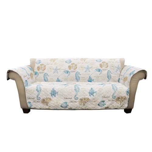 Lush Decor Harbor Life Furniture Protector, Couch Cover, 116" W x 75" L, Blue & Taupe - Quilted Coastal Couch Cover - Nautical Furnishings - Pet Sofa Covers - Furniture Covers For Sofa & Loveseat