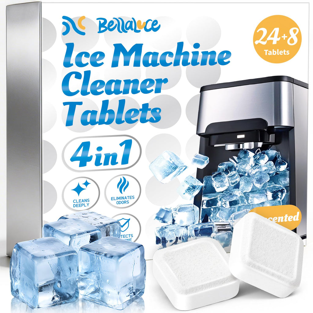 Bellaluce Ice Machine Cleaner Tablets Descaler (32 Pack) – Nickel-Safe Countertop Portable Commercial Ice Maker Cleaning – Remove Hard Water Buildup, Odor-Free, Crystal Clear Ice