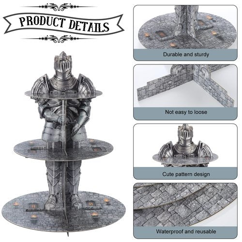 Honeydak 3 Tier Medieval Castle Cupcake Stand Decorations Medieval Knight Theme Cupcake Holder DecorationsCastle Dessert Tower for Kids Dragon Theme Party Birthday Supplies