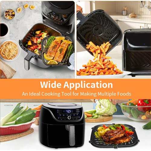 GWBSXM Air Fryer Grill Pan for PowerXL Vortex Pro 6 QT Air Fryer, Oval Nonstick 8.67''*8.67'' Air Fryer Accessories Replacement Parts Rack Tray Basket Crisper Plate with Rubber Bumpers,Dishwasher Safe