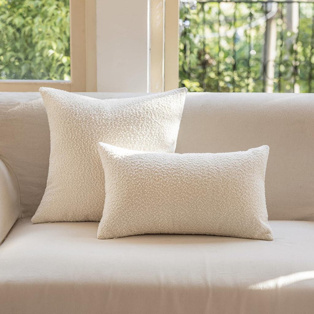 GEEORY Decorative Throw Pillow Covers 18x18 Inch Pack of 2,Textured Boucle Neutral Cushion Cases for Bed Couch Sofa, Accent Modern Farmhouse & Minimalist Home Decor (Cream) GE02-18